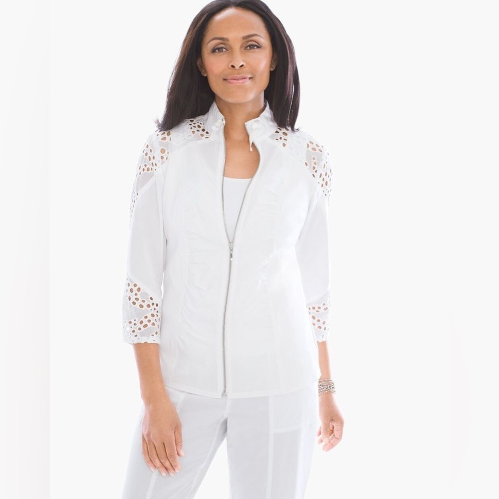 Chico’s Zenergy White Cotton Eyelet Jacket (Size 1)